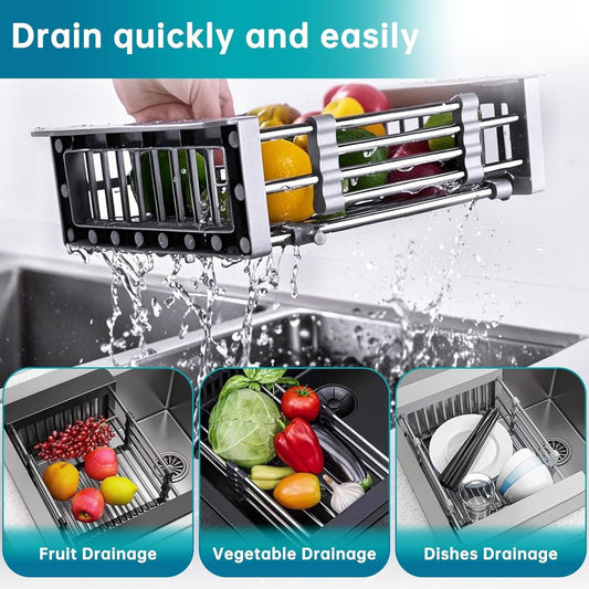 TUTEW Expandable Over-Sink Dish Rack, Stretches 12.5 to 18 Inches, Gray