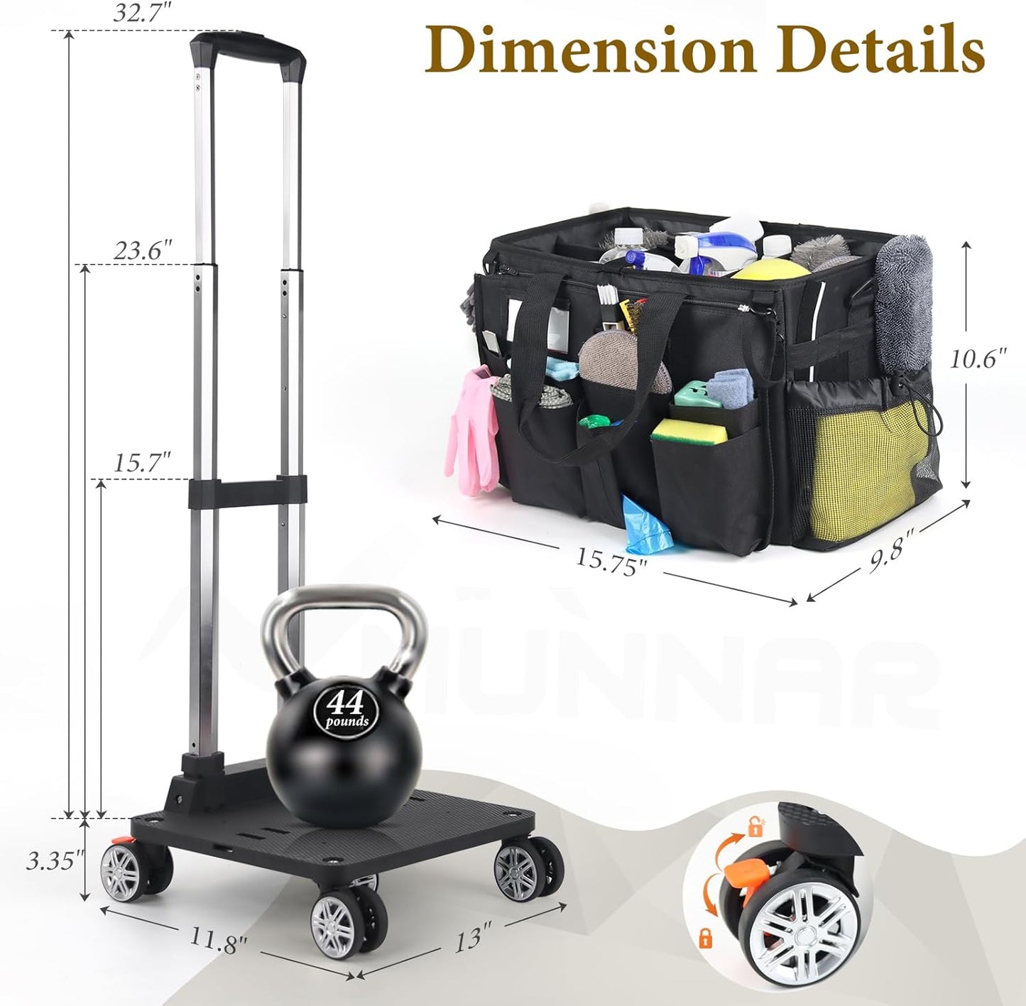Rolling Cleaning Caddy Bag with Detachable Trolley