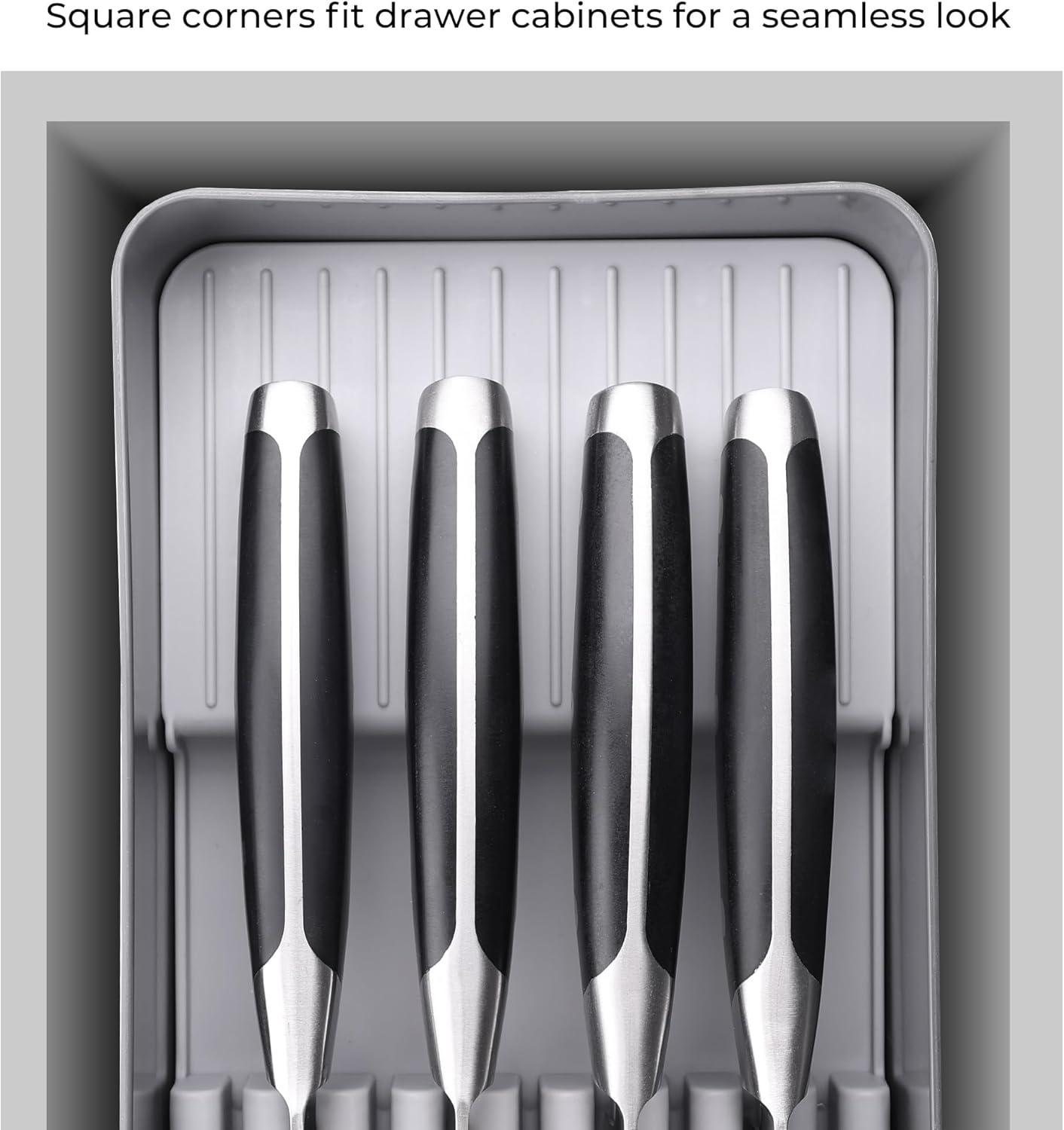 Knife Drawer Organizer With In-Drawer Knife Block for 9 Knives, Kitchen Utensil Organizer