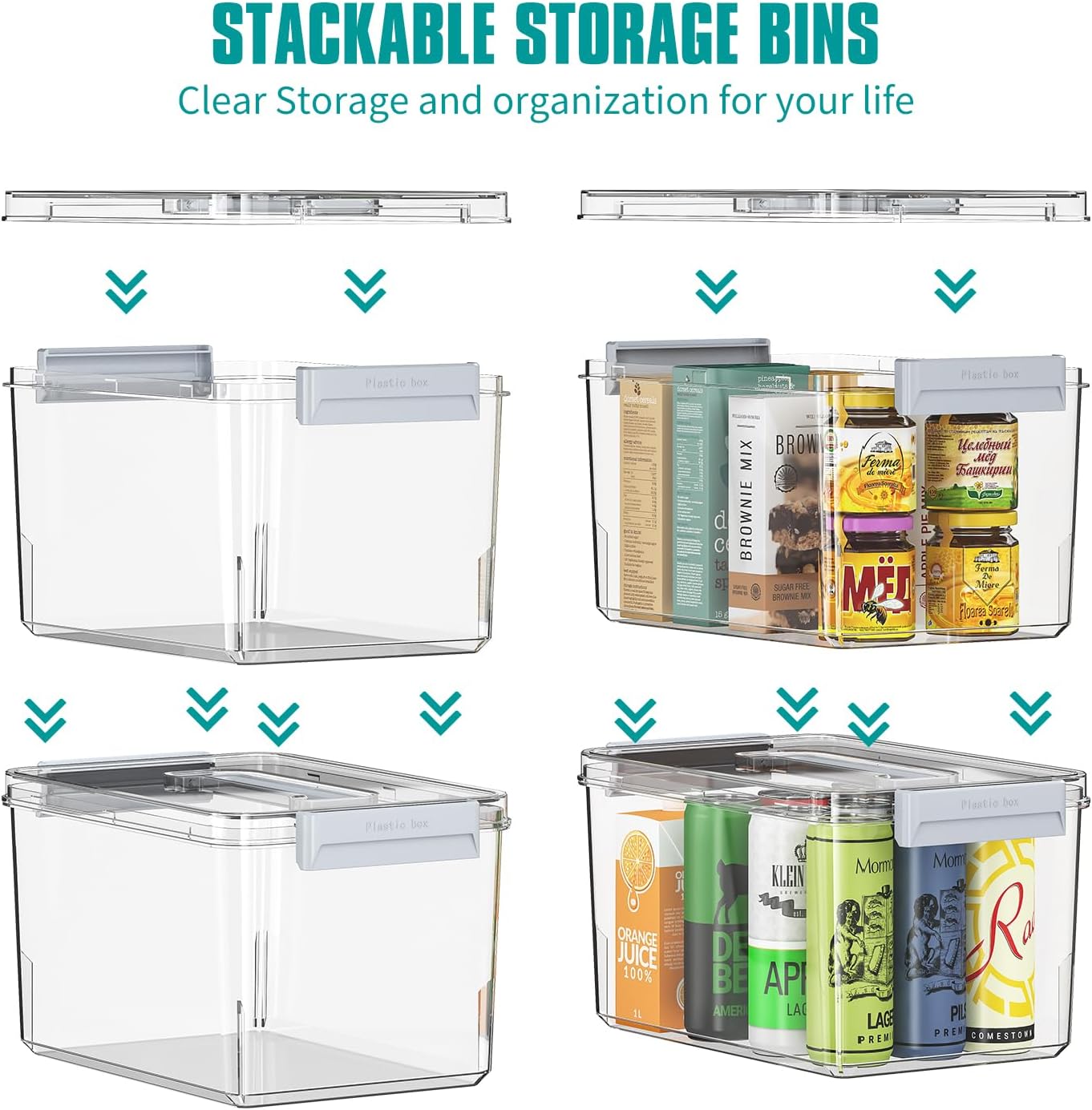 Plastic Storage Bins with Lids Stackable organization and Storage Containers for Organizing Snacks