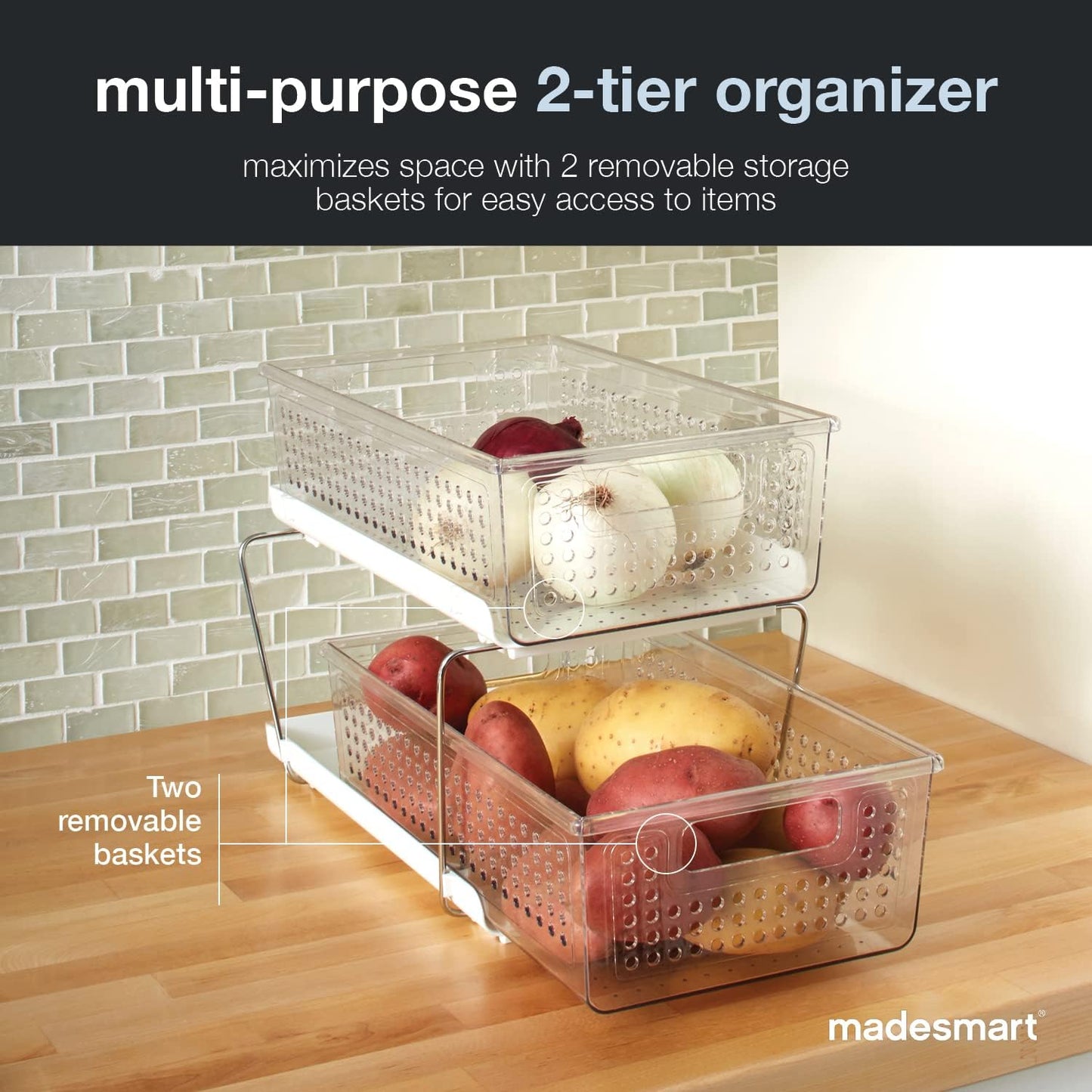 2 Tier Organizer, Under Cabinet Storage with Pull Out Sliding Drawers, for Cleaning Supplies