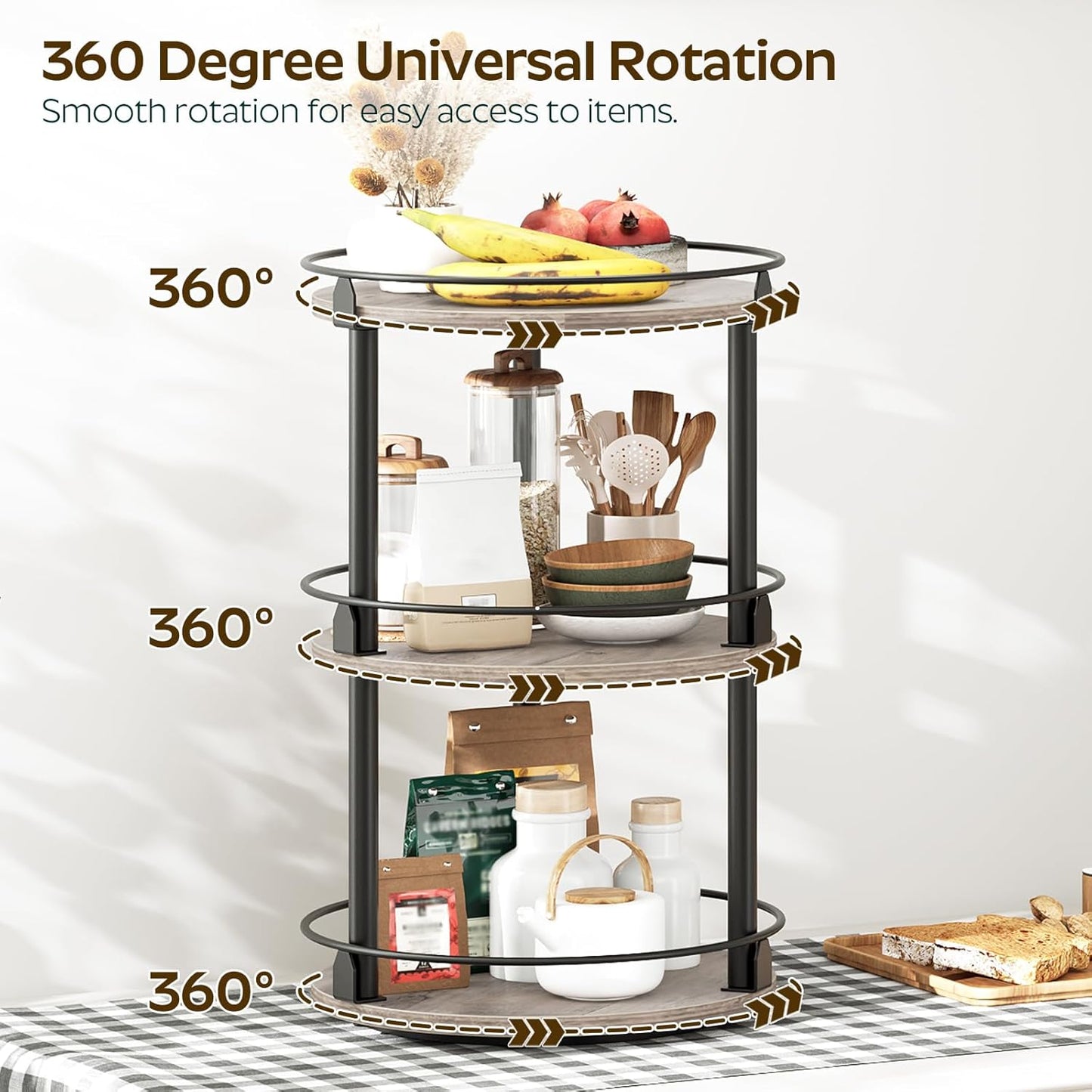 3-Tier Lazy Susan Organizer, Rotating Spice Rack, Spinning Organizer