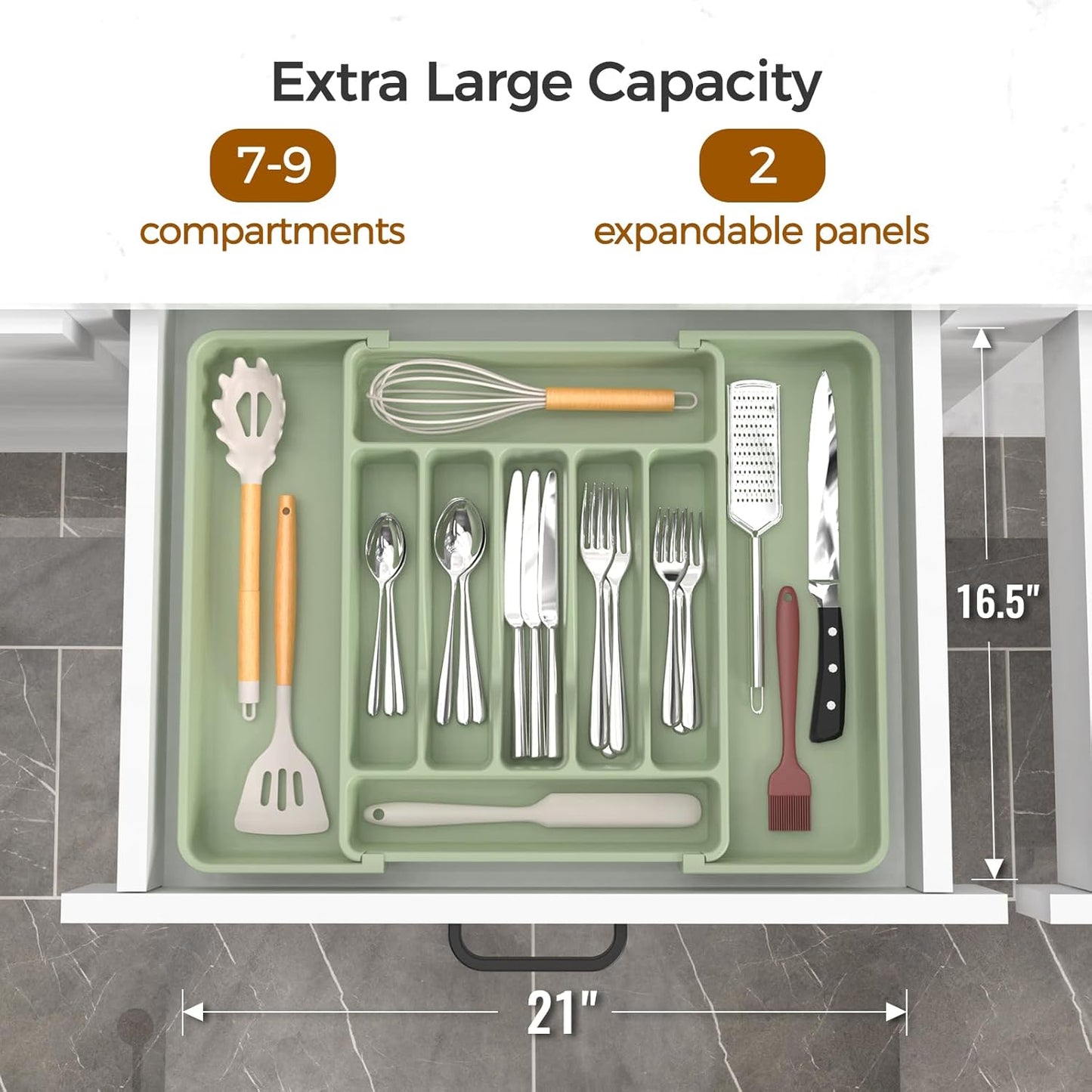 Extra Large Expandable Silverware Organizer, BPA-Free Food-Safe Cutlery Flatware Organizer