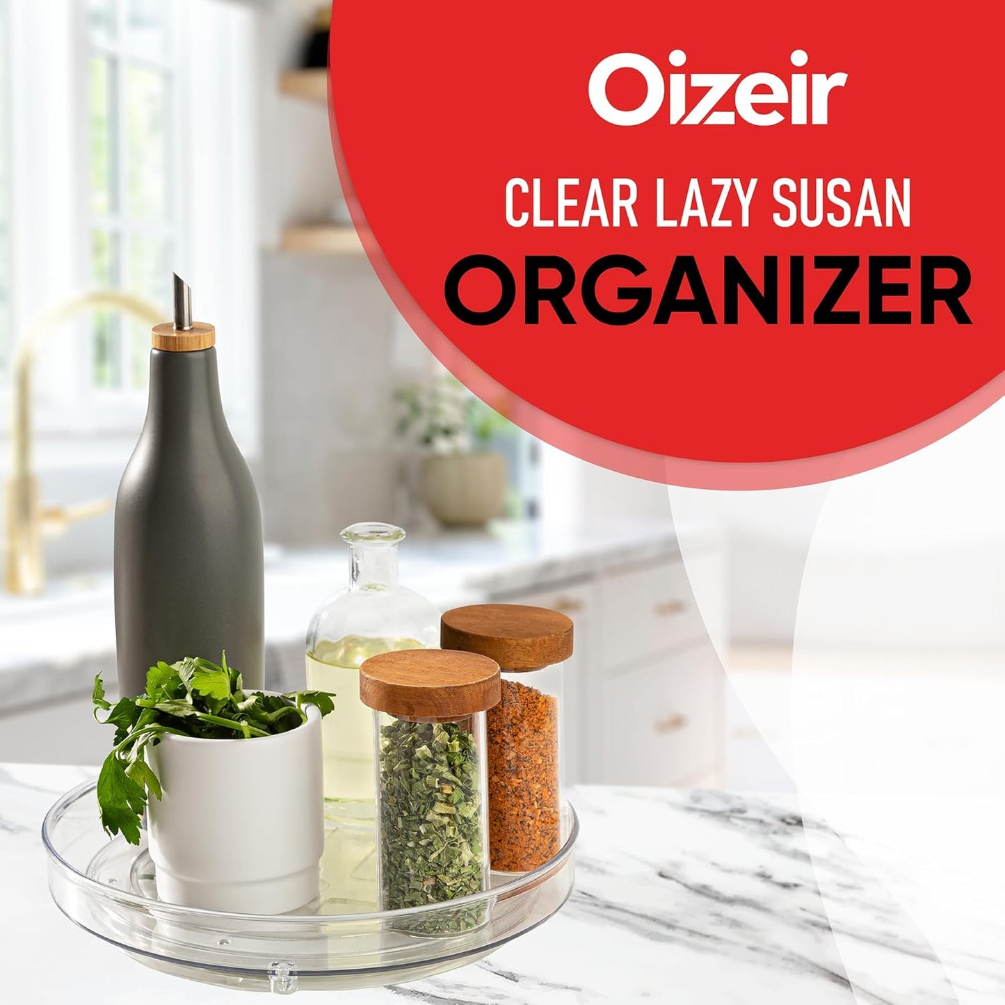 Lazy Susan Organizer for Cabinet, 9 Inch Clear Acrylic Turntable – Rotating Spice Rack, Pantry