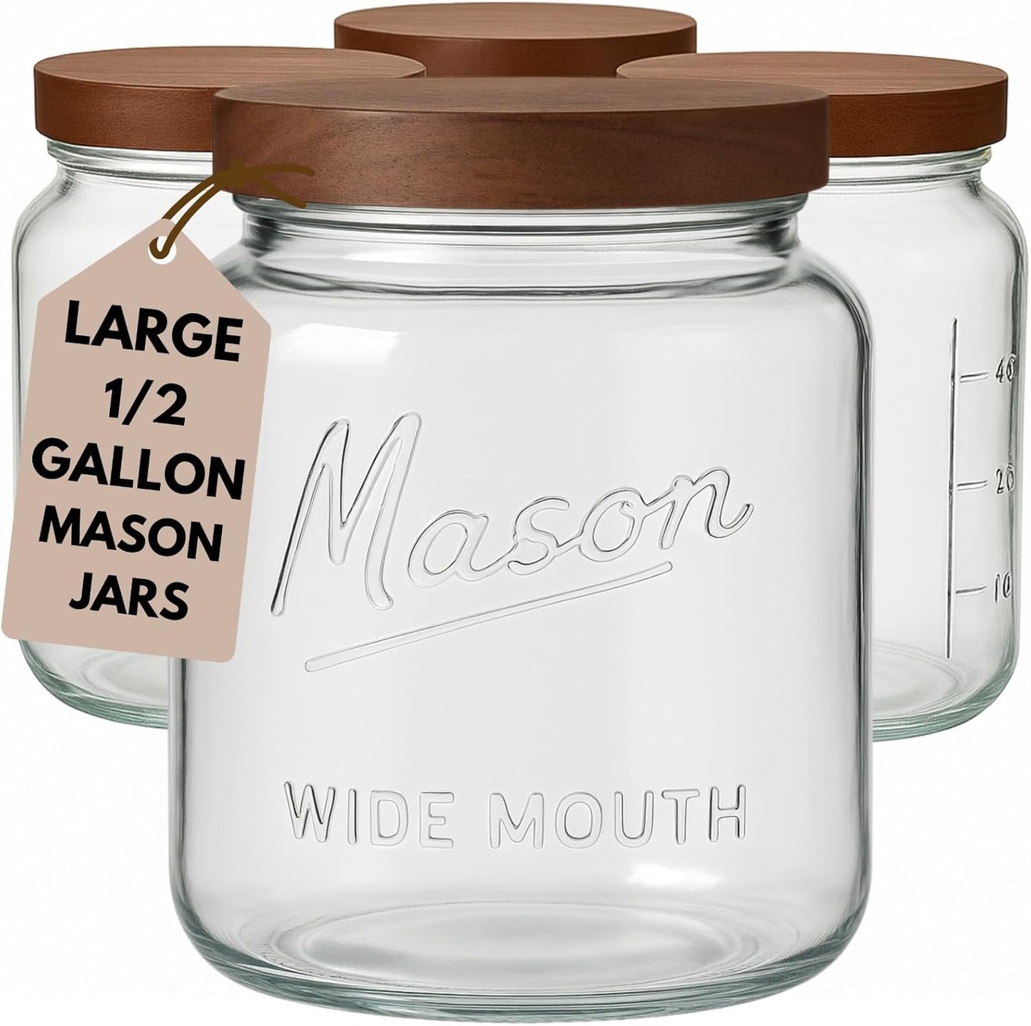 Half Gallon Glass Mason Jars with Airtight Push to Close Wooden Lids
