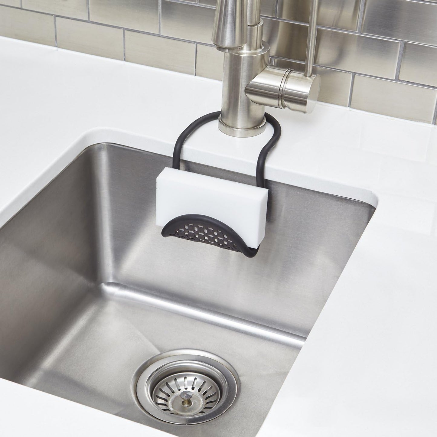 Sling Sponge Holder for Kitchen Sink – No Suction Cups, Flexible Caddy for Sinks and Faucets