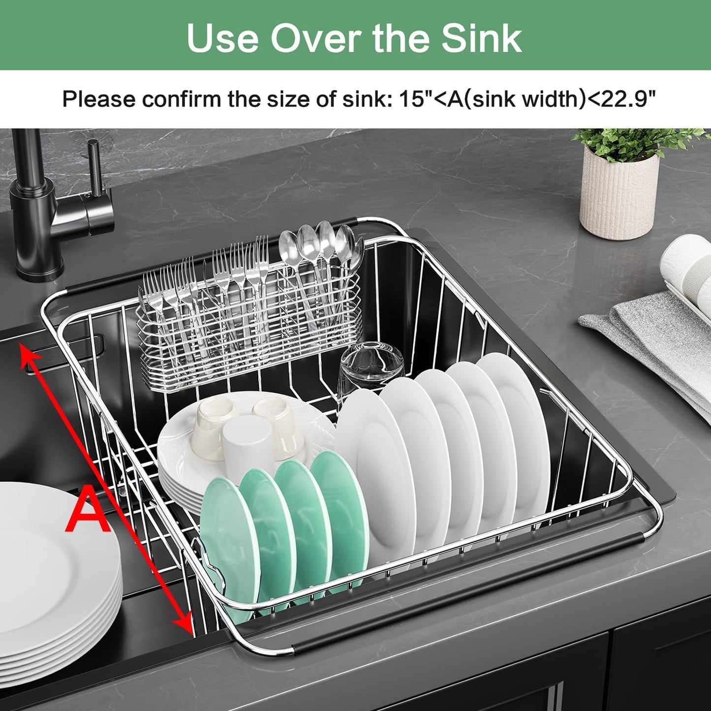 Large Dish Drainer Rack in Sink Adjustable