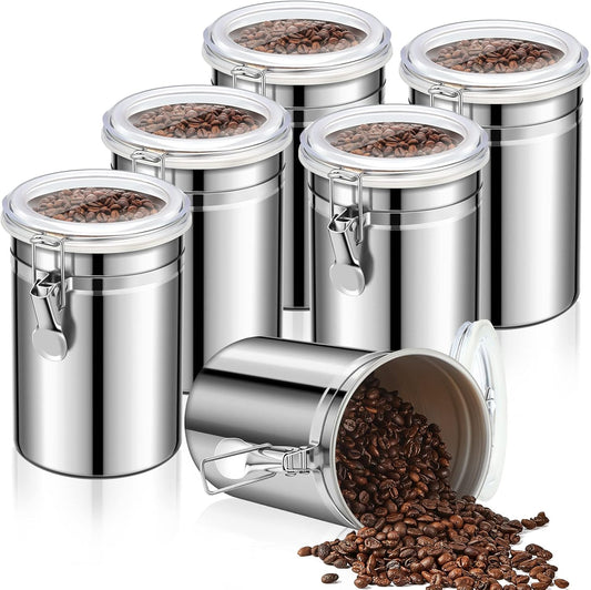 6 Pcs Stainless Steel Kitchen Canister 62 fl oz with Airtight Clear Clamp Lid