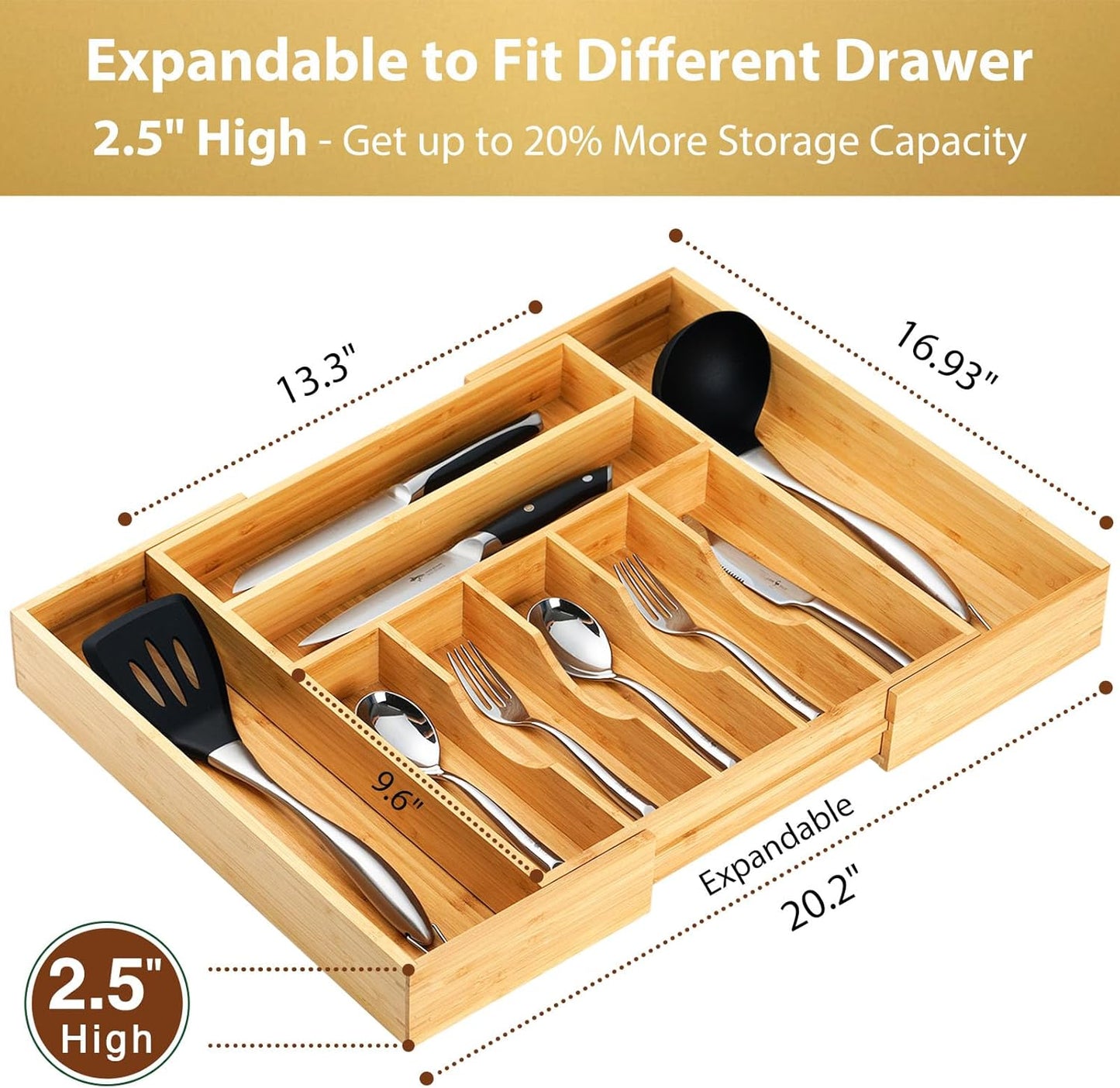 Large Expandable Kitchen Silverware Utensils Drawer Organizer