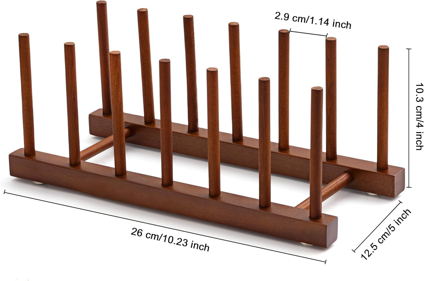 6 Slots Teak Dish Plate Bowl Cup Book Pot Lid Cutting Board Drying Rack Stand Drainer Storage Holder Organizer Kitchen Cabinet（Keep Dry）