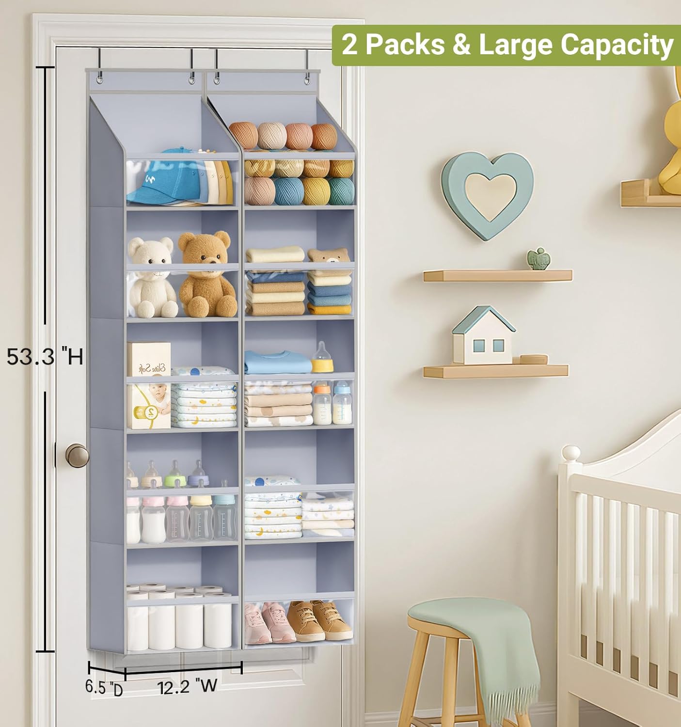 2 Pack Over the Door Organizer, Large Capacity Closet Door Hanging Organizer