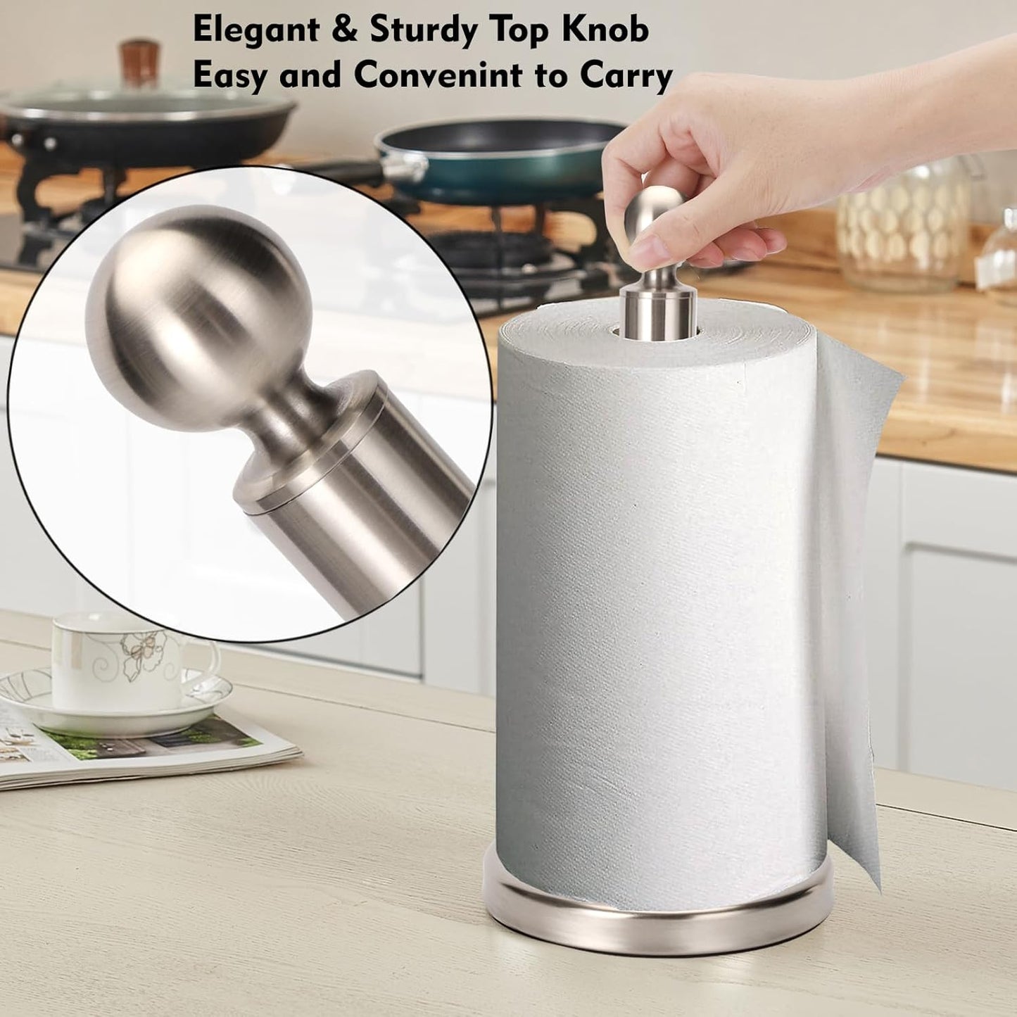 Paper Towel Holder Countertop, Standing Paper Towel Roll Holder for Kitchen Bathroom