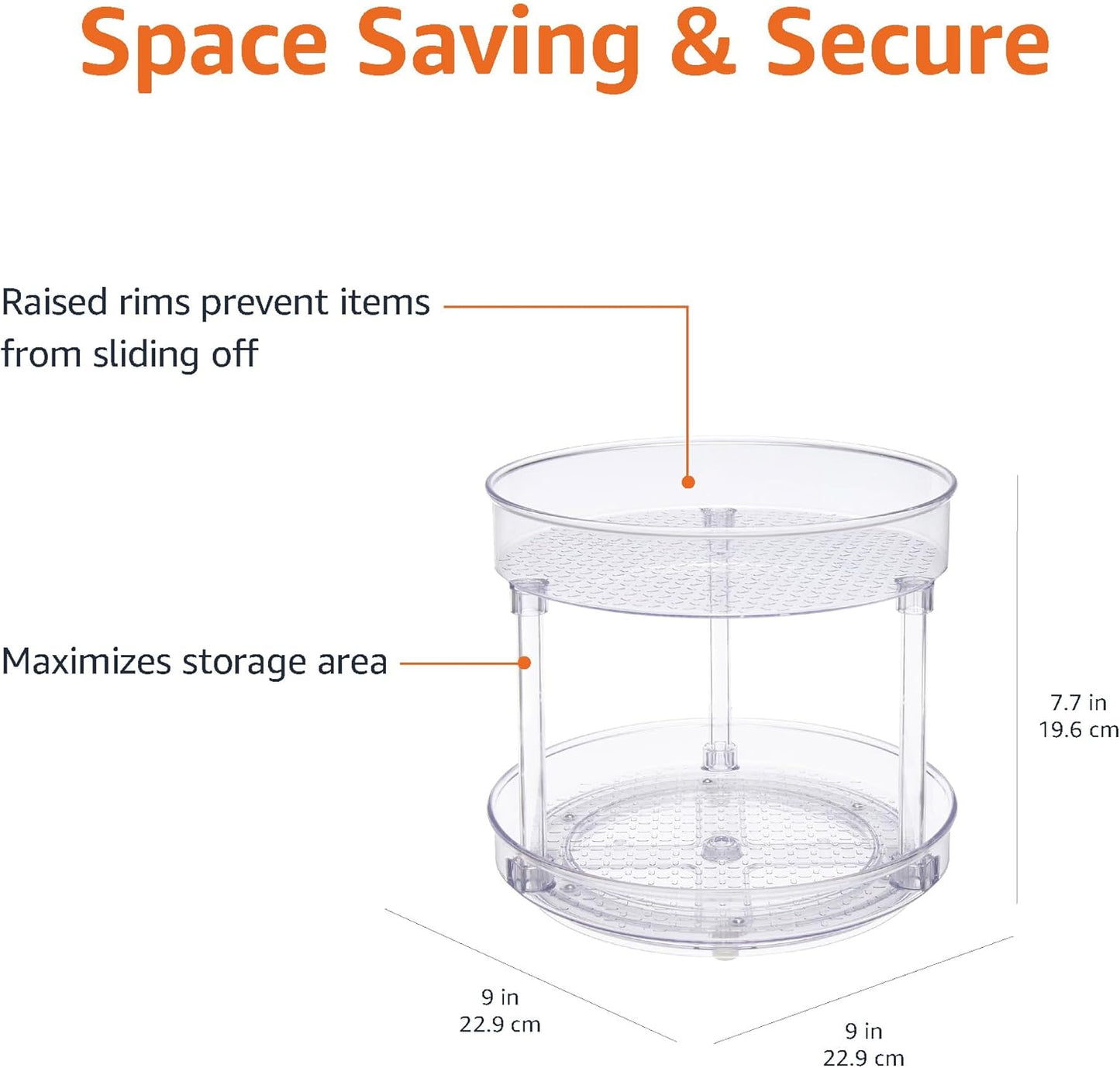 Lazy Susan Turntable Organizer for Spices and Condiments, 9" Diameter, 2 Tier, Clear