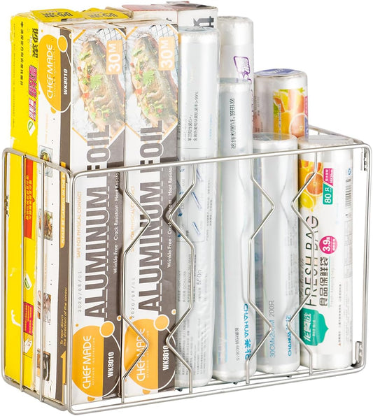 Wall Mount Kitchen Wrap Organizer Rack, Cabinet Storage Basket, Aluminum Foil Rack