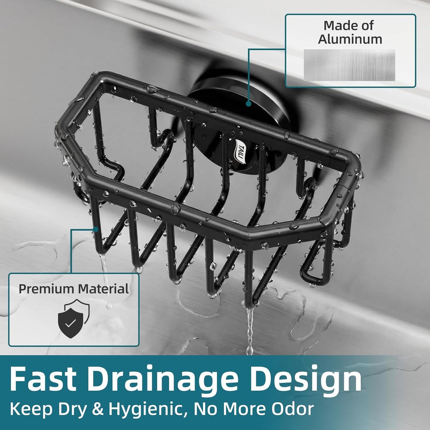 Sink Caddy with Strong Suction Cup, Sponge Holder for Kitchen Sink Organizer