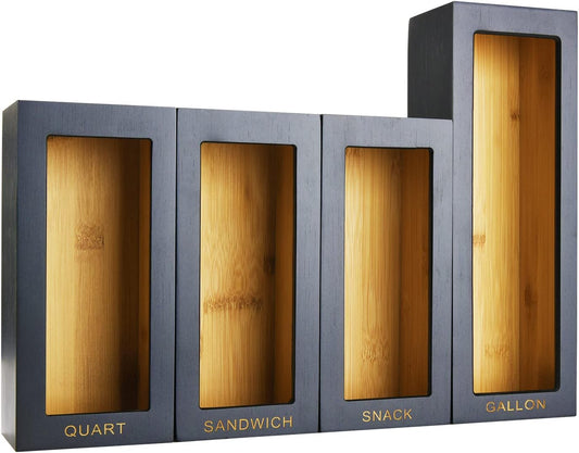 Bamboo food Bag Organizer for Kitchen Drawer, Baggie organizer, Compatible with Gallon, Quart