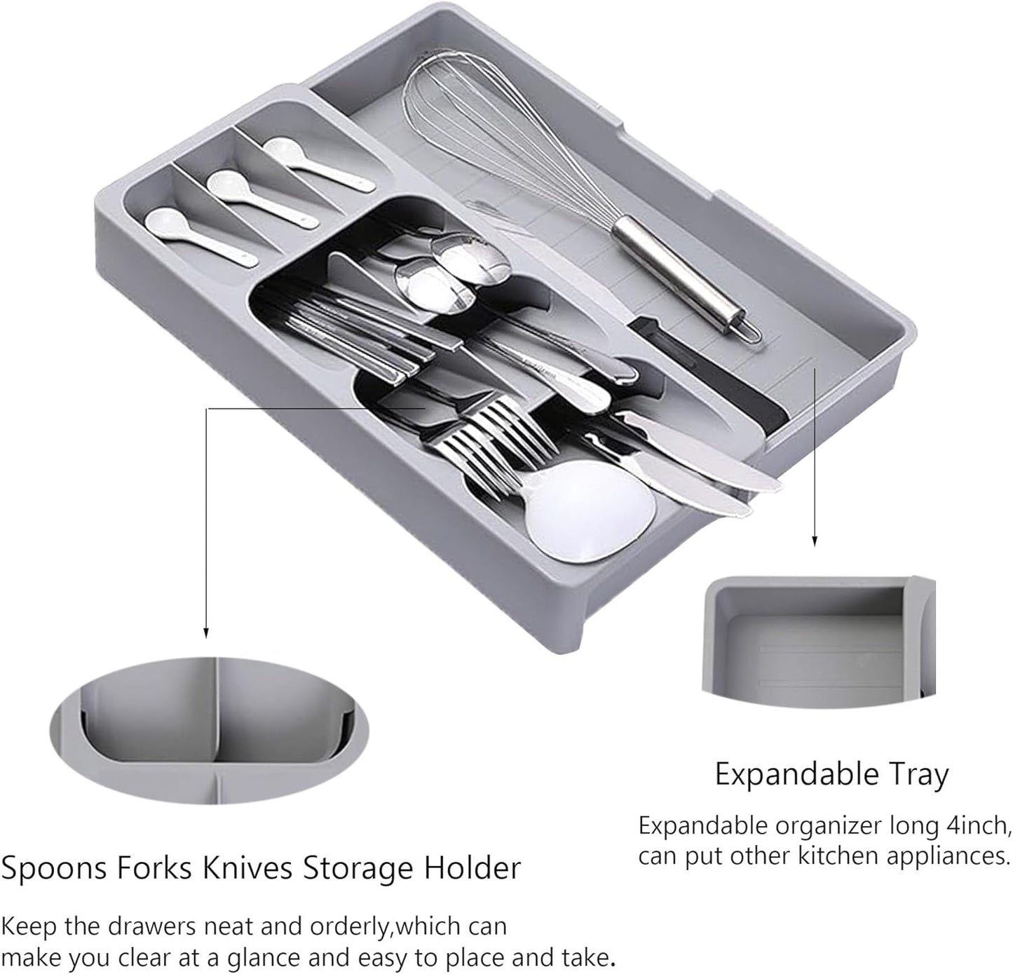 Silverware Drawer Organizer with Expandable Tray for Kitchen Drawer