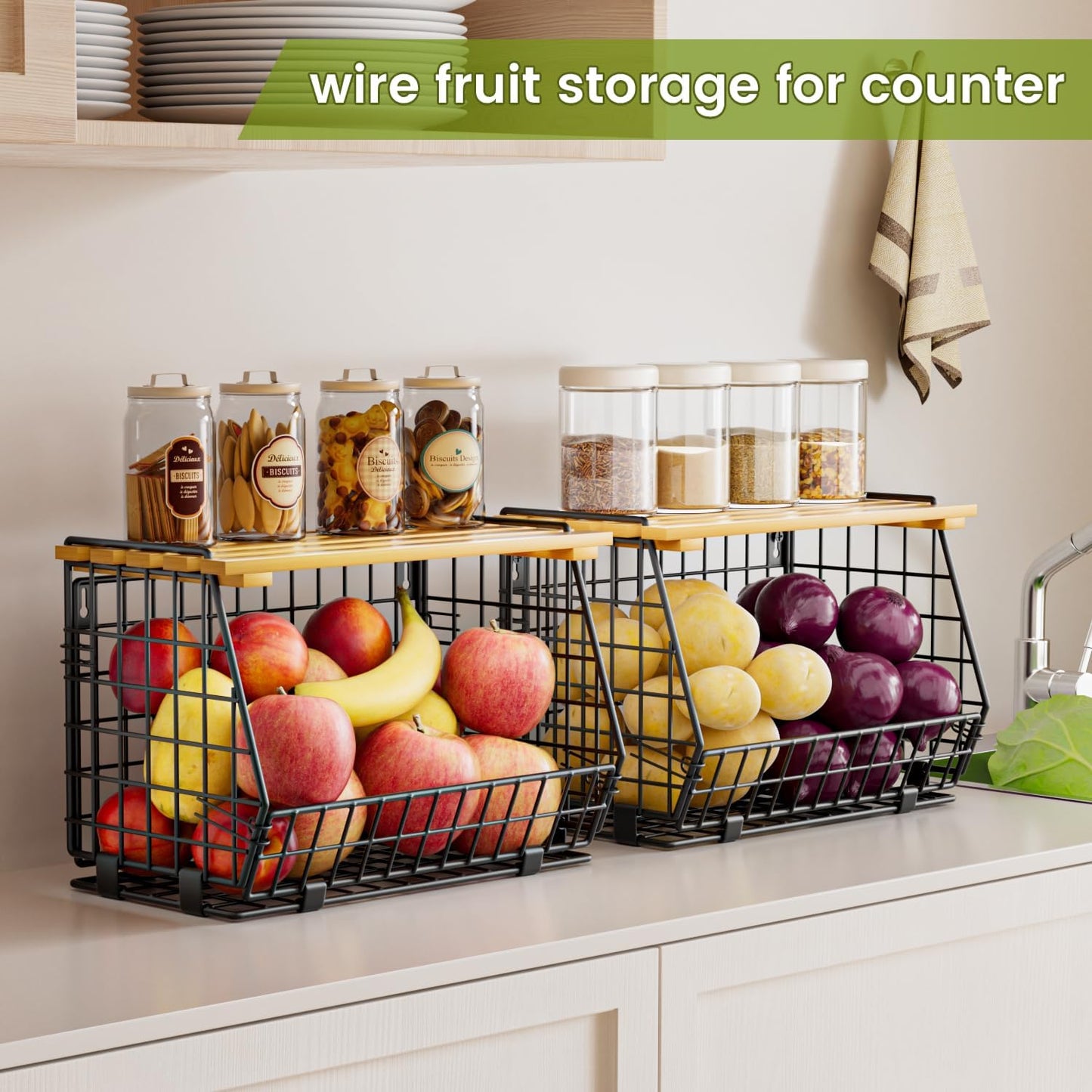 Wire Fruit Basket for Kitchen Storage: Hanging and Counter Basket for Vegetable Produce
