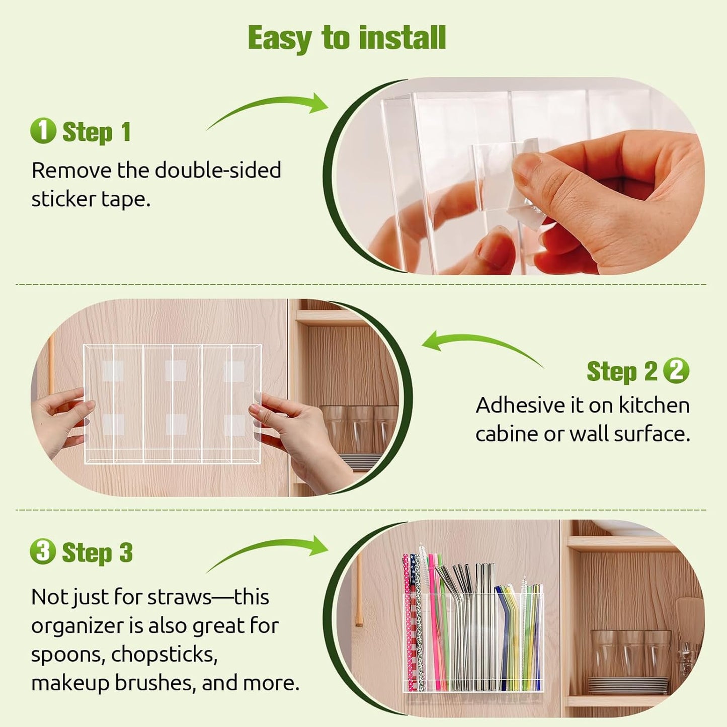 9.6” Large Acrylic Straw Holder for Cabinet Door - 6 compartments, easy to clean