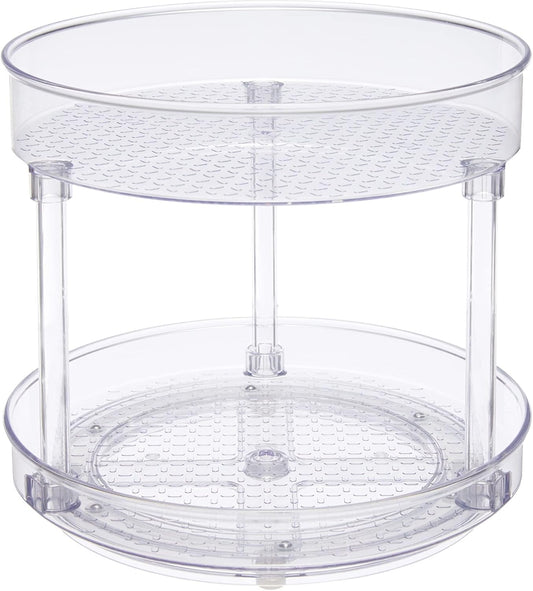 Lazy Susan Turntable Organizer for Spices and Condiments, 9" Diameter, 2 Tier, Clear