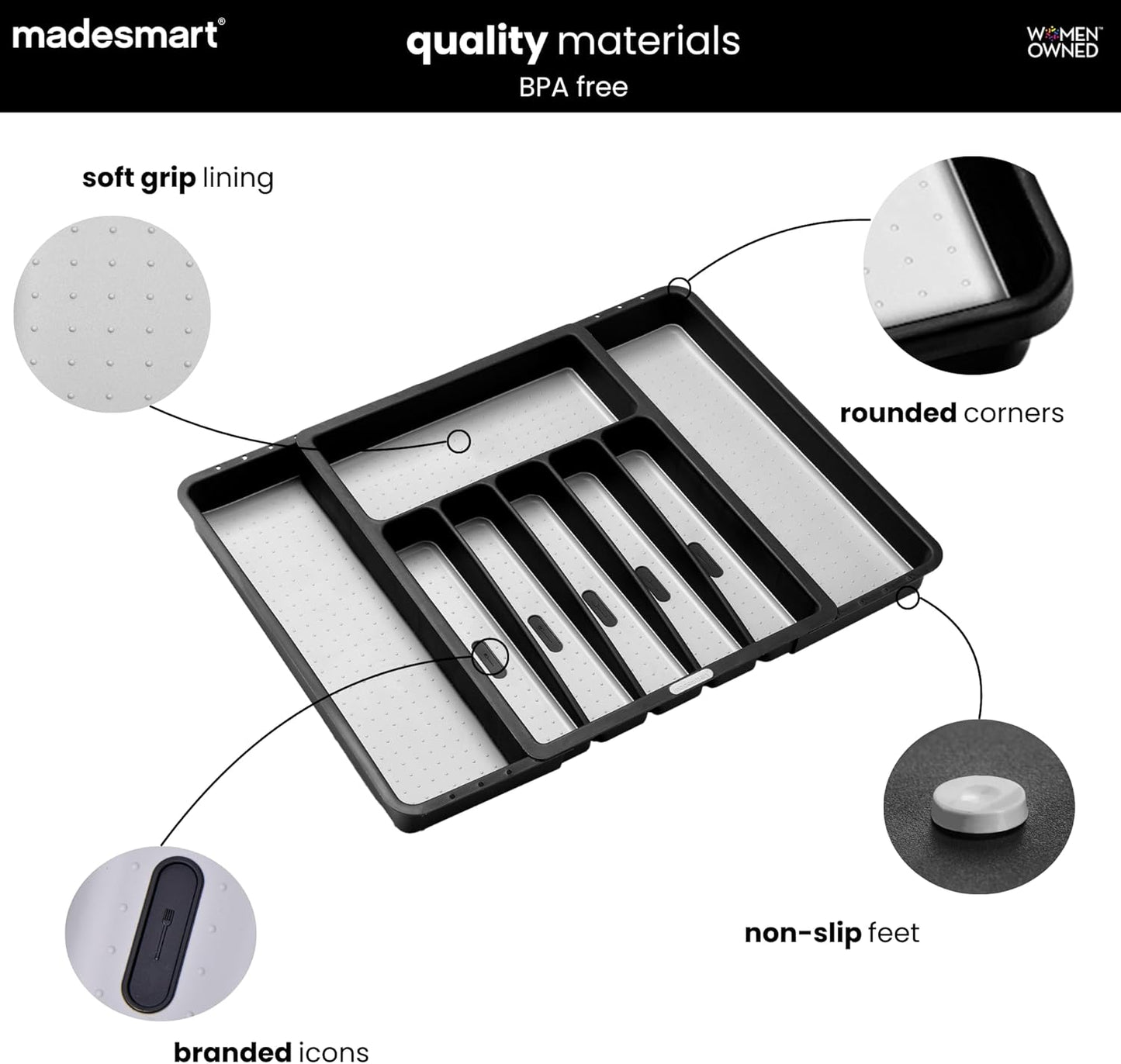 Expandable Silverware Tray, 8 Compartment Silverware Organizer for Forks, Knives & Spoons