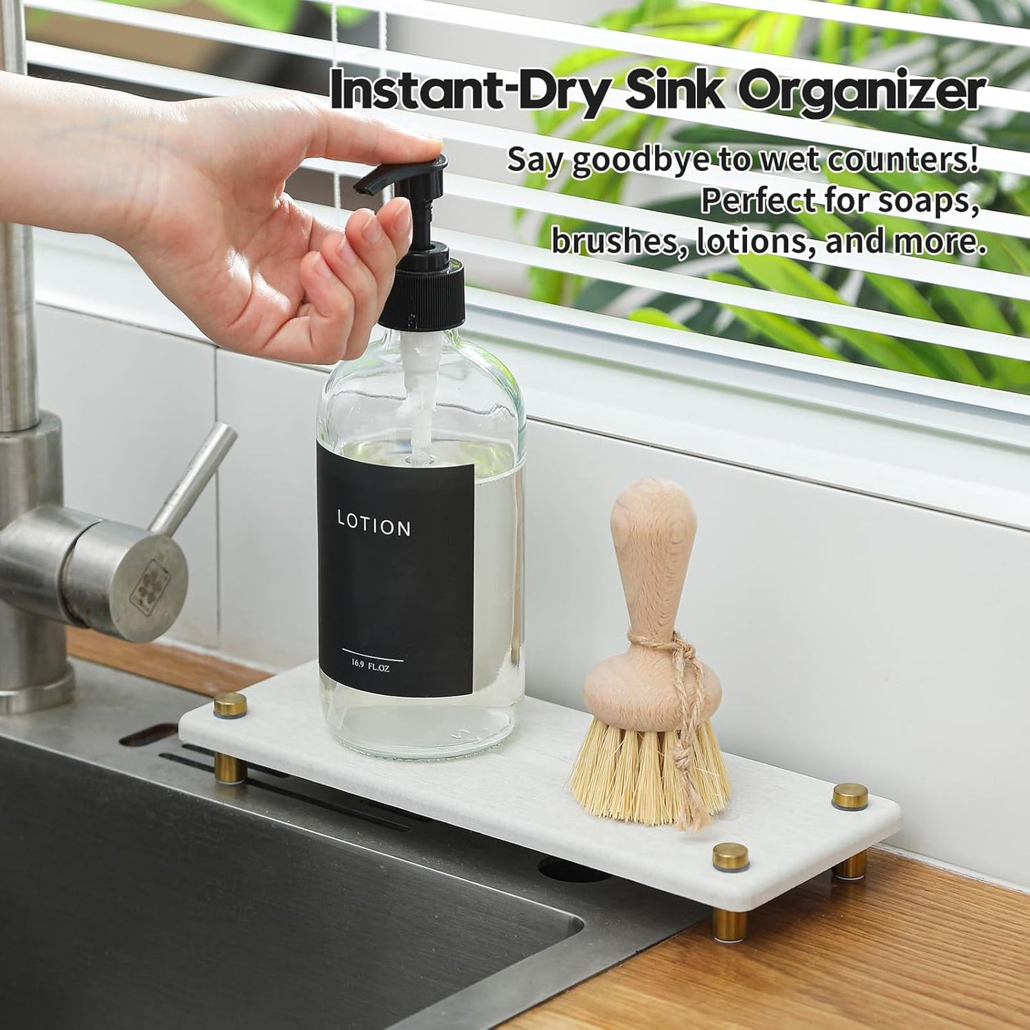 Stone Drying Tray, Gold Sink Caddy, Water Absorbing Faucet Mat Kitchen Sink Organizer