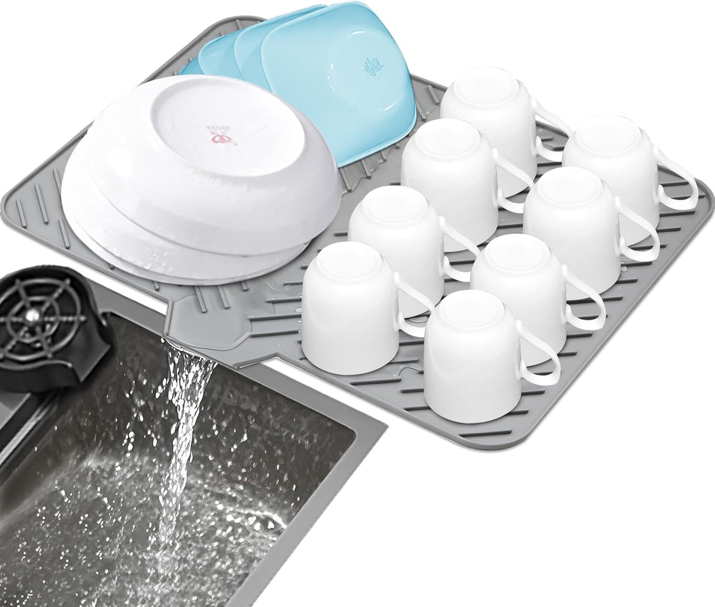 Silicone Dish Drying Mat with Built-in Drain Lip - Hygienic Drying Pad