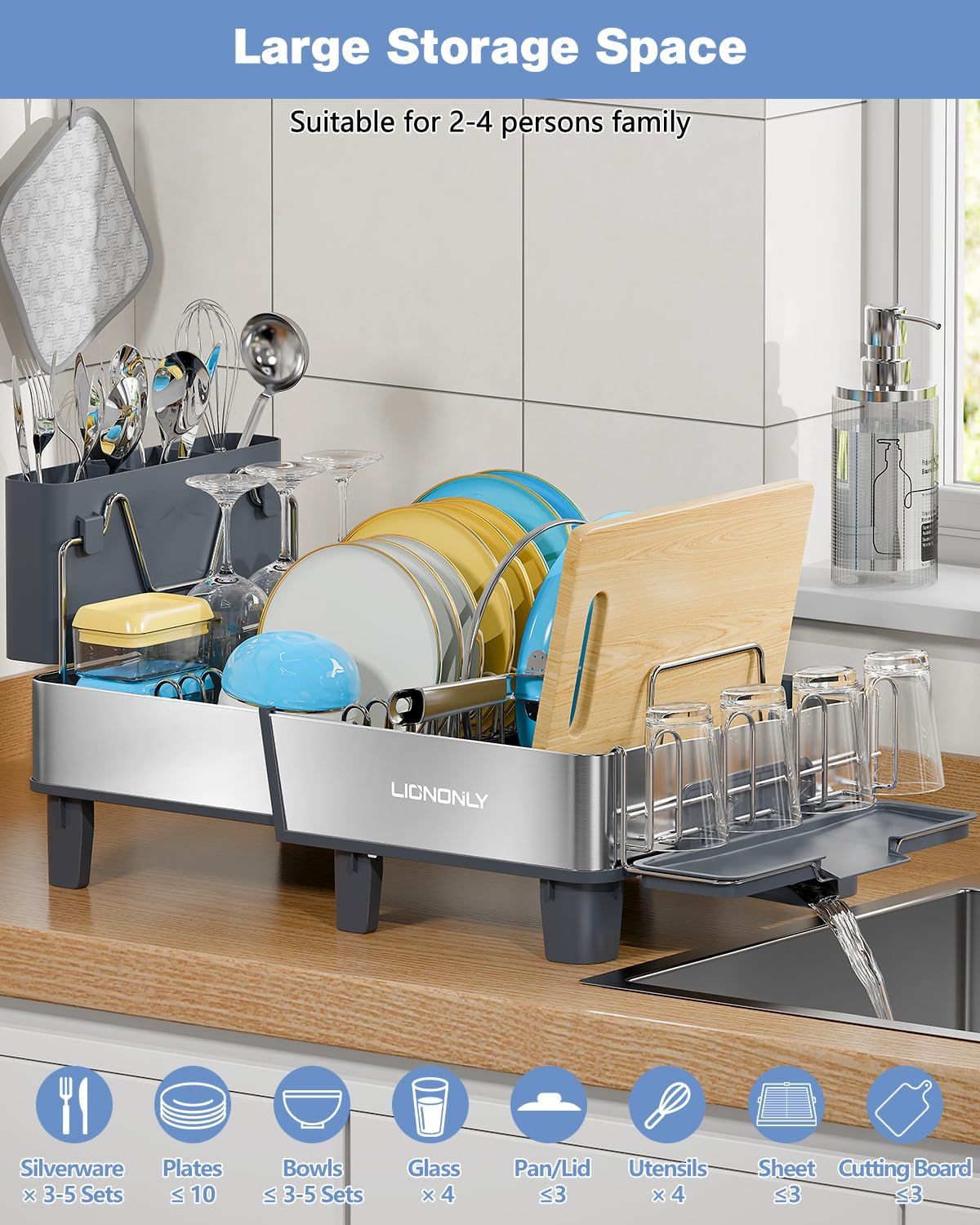 Expandable Dish Drying Rack with Drain Spout