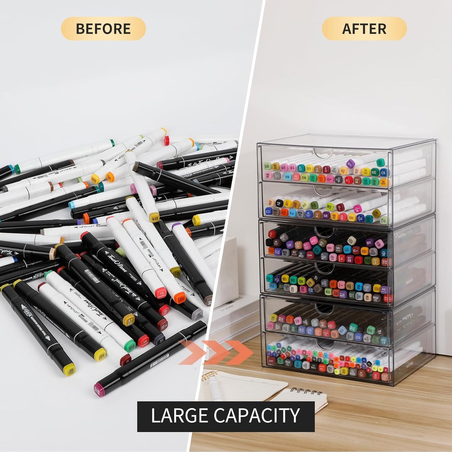 Stackable Storage Drawers, Plastic Storage Bins for Home Office, Bathroom, Kitchen, Pantry