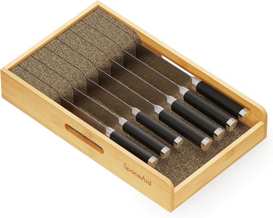 Knife Drawer Organizer 9 inches Wide Bamboo Insert Dock