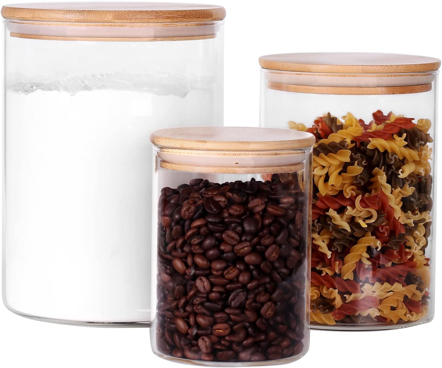 Glass Flour and Sugar Containers, Set of 3 Large Glass Flour Canister with Airtight Lids