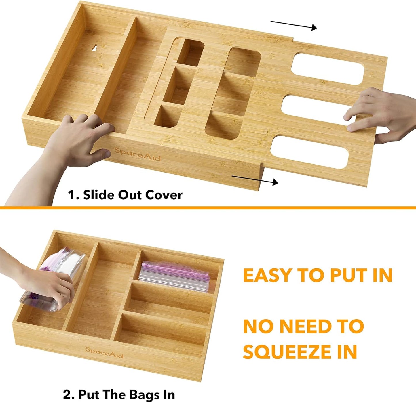 Bag Storage Organizer for Kitchen Drawer, Bamboo Organizer, Compatible with Gallon, Quart