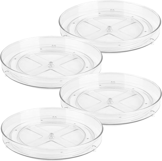 Clear Lazy Susan Turntable Organizer (Pack of 4) 9 Inch Acrylic Rotating Storage for Cabinet
