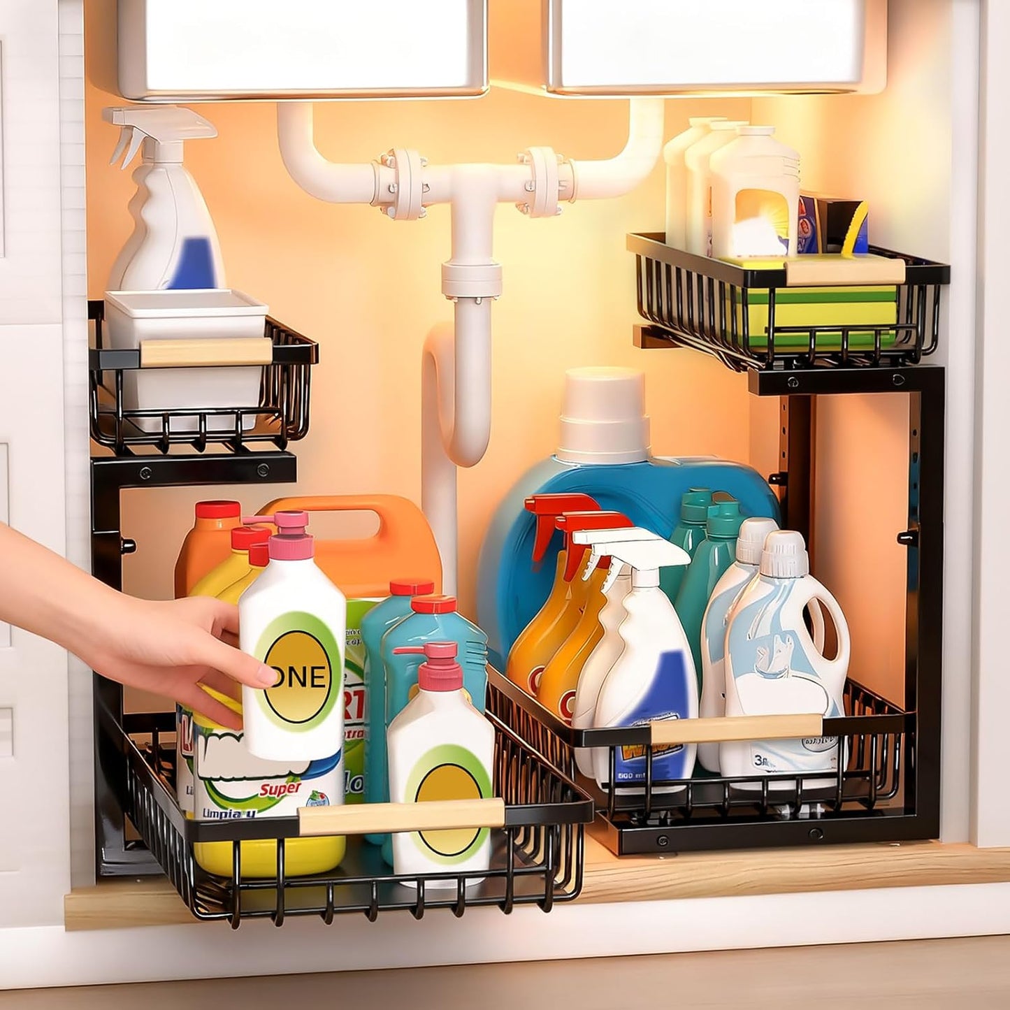 Under Sink Organizer, Heavy-Duty & Rust-Resistant Carbon Steel Metal