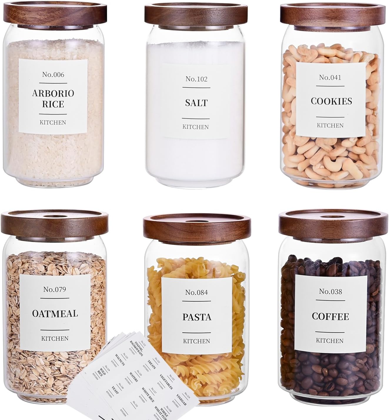 Glass Pantry Storage Jars with Acacia Airtight Lid, 25oz Clear Kitchen Canisters with Wood Lid