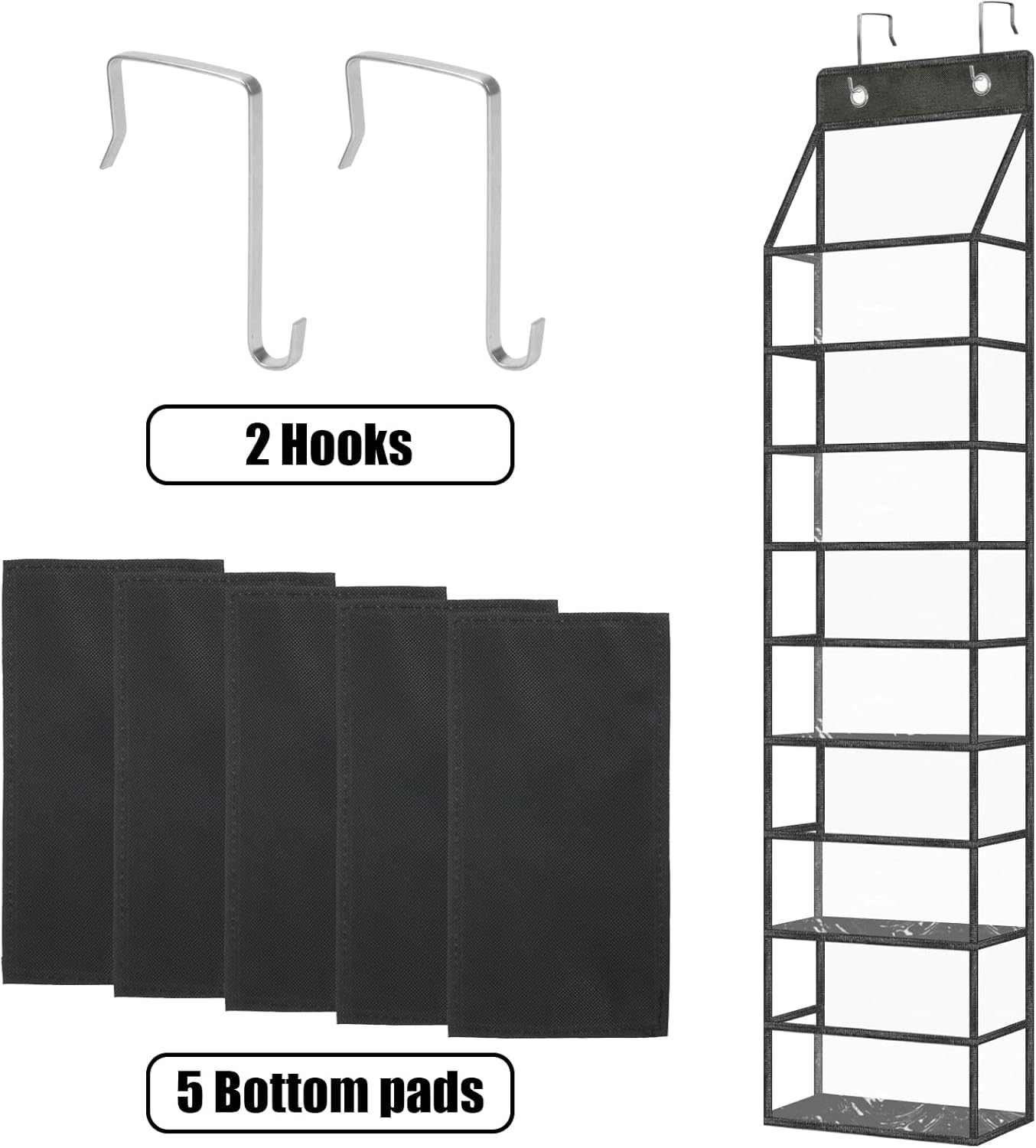 5-Shelf Over The Door Pantry Organizer with Clear Pockets, Heavy Duty Hanging Storage for Closet
