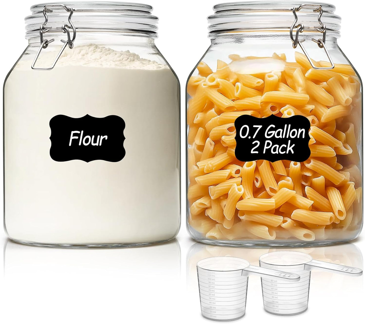 2 Pack 0.7 Gallon (88 Oz) Large Glass Jars with Airtight Lids