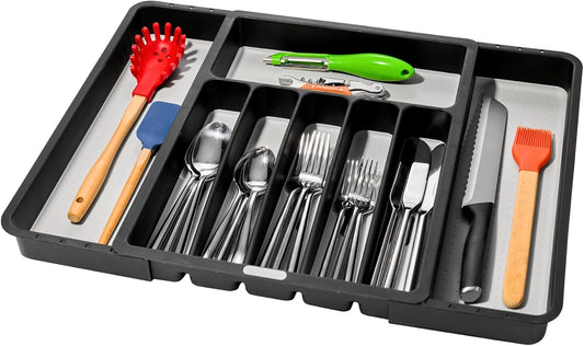 Expandable Silverware Tray, 8 Compartment Silverware Organizer for Forks, Knives & Spoons