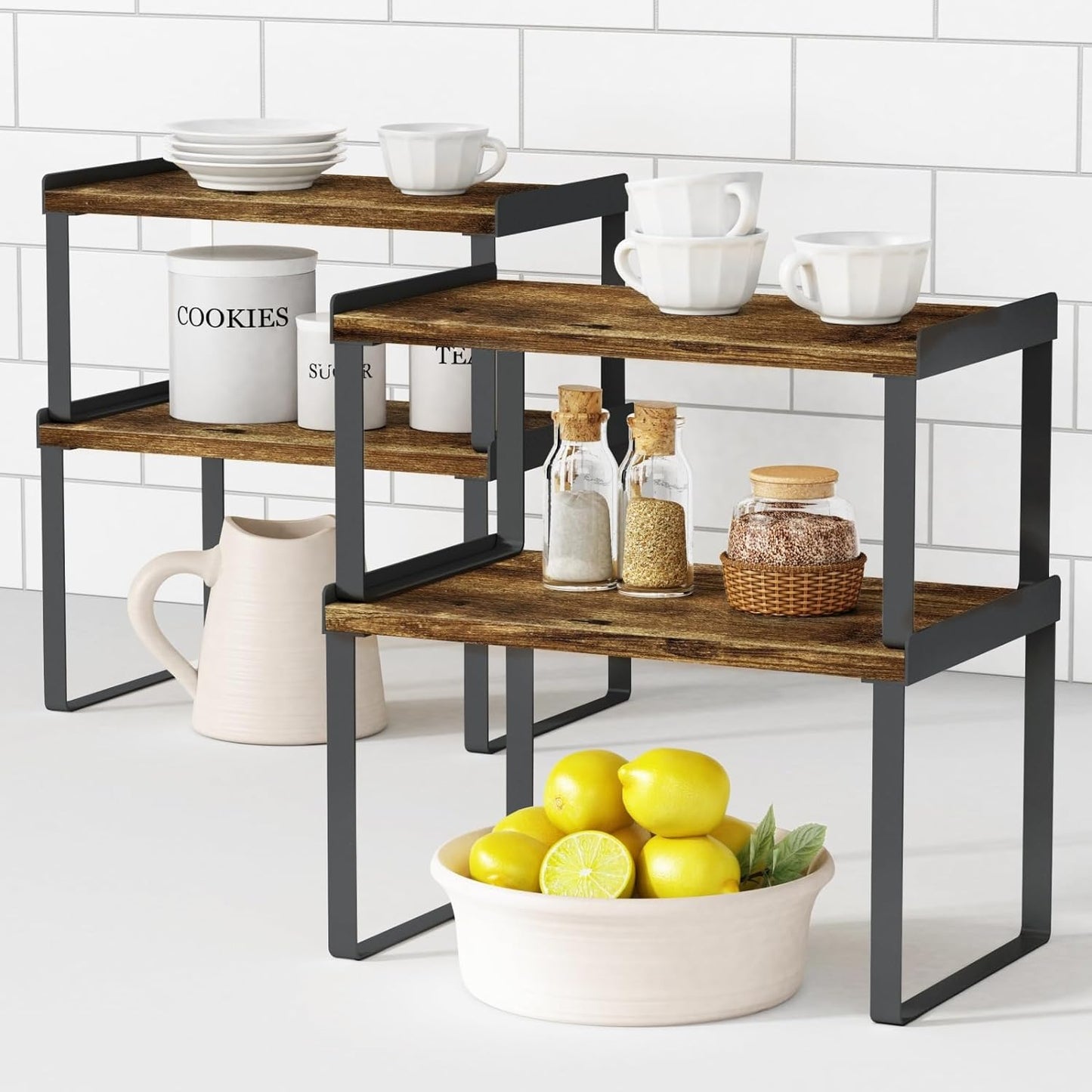 Kitchen Cabinet Organizers and Storage Shelves, Rustic Farmhouse Desk Shelf Riser for Cabinets