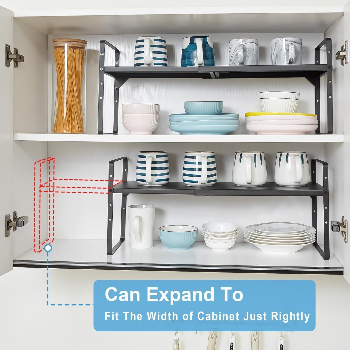 Set of 2 Expandable Cabinet Shelf Organizer, Stackable Kitchen Countertop Shelves Spice Racks