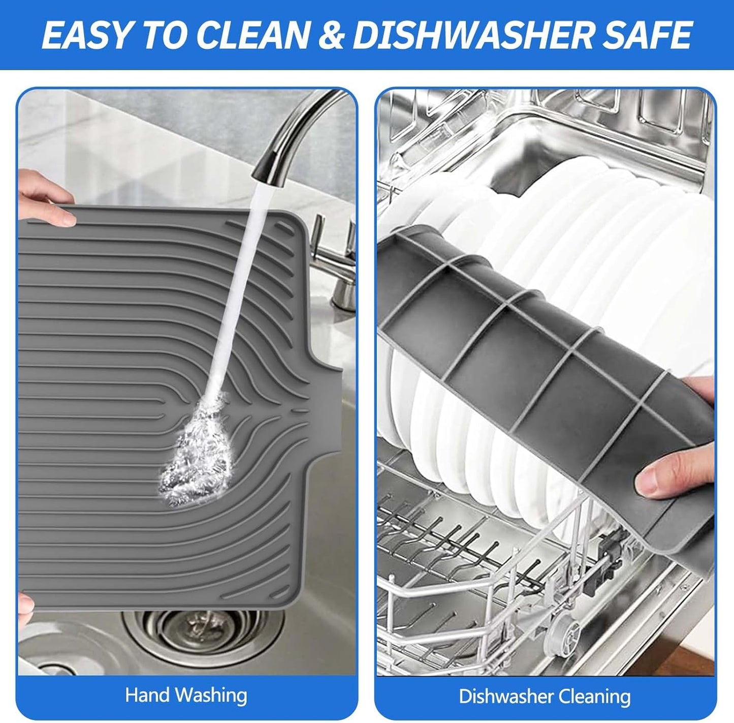 Dish Drying Mat for Kitchen Counter, with Built-in Drain Lip, 18x11.8 inch, Food-Grade Silicone