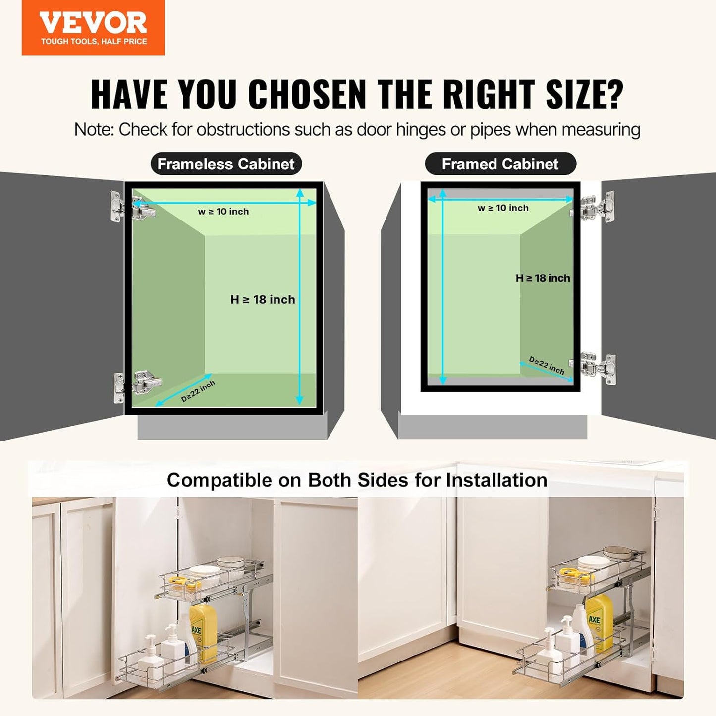 Pull Out Cabinet Organizer,8.5" W x 21" D x15.2 HHeavy Duty Slide Out Pantry Shelves