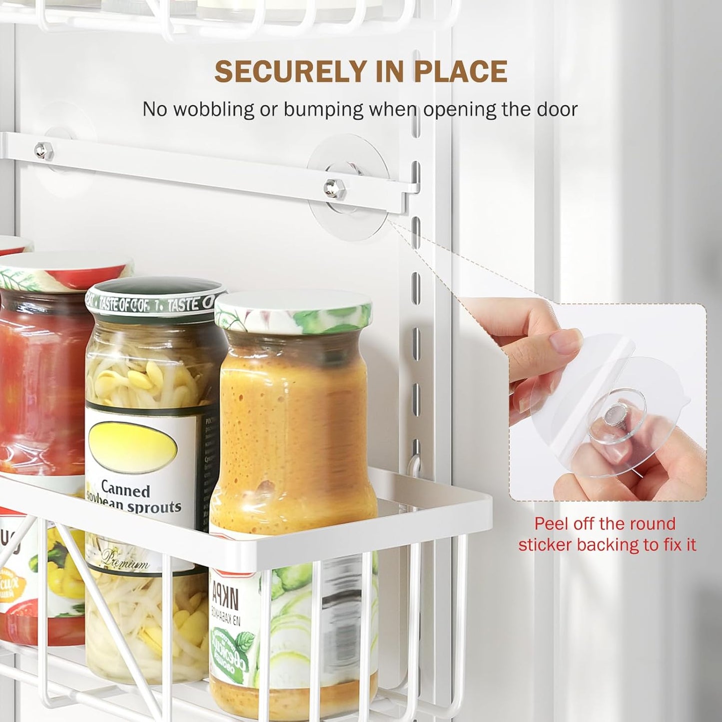 White Narrow 6-Tier Over the Door Pantry Organizer, Adjustable Metal Hanging Spice Rack