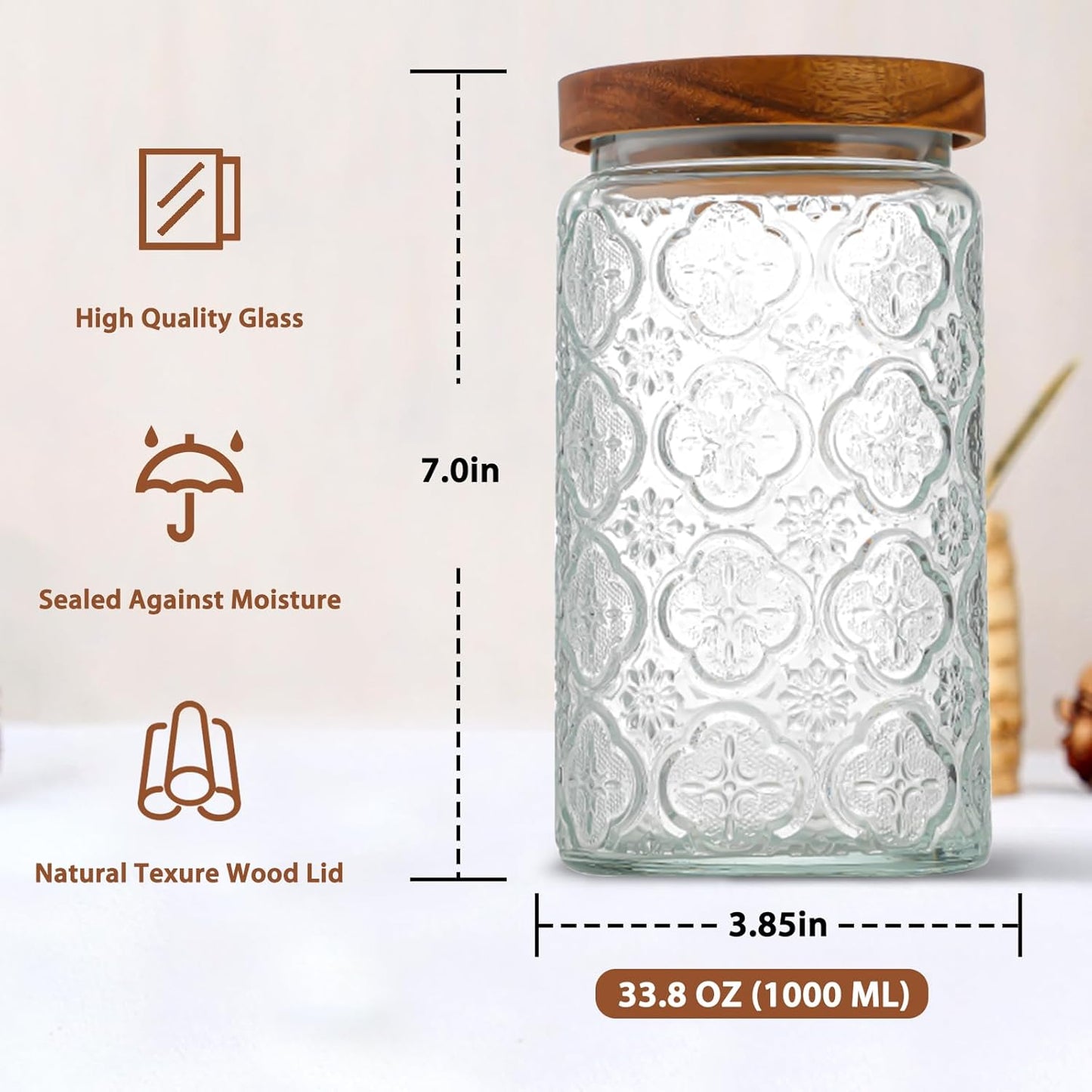 34 OZ/2 PCS Glass Storage Jar with Airtight Bamboo Wooden Lids