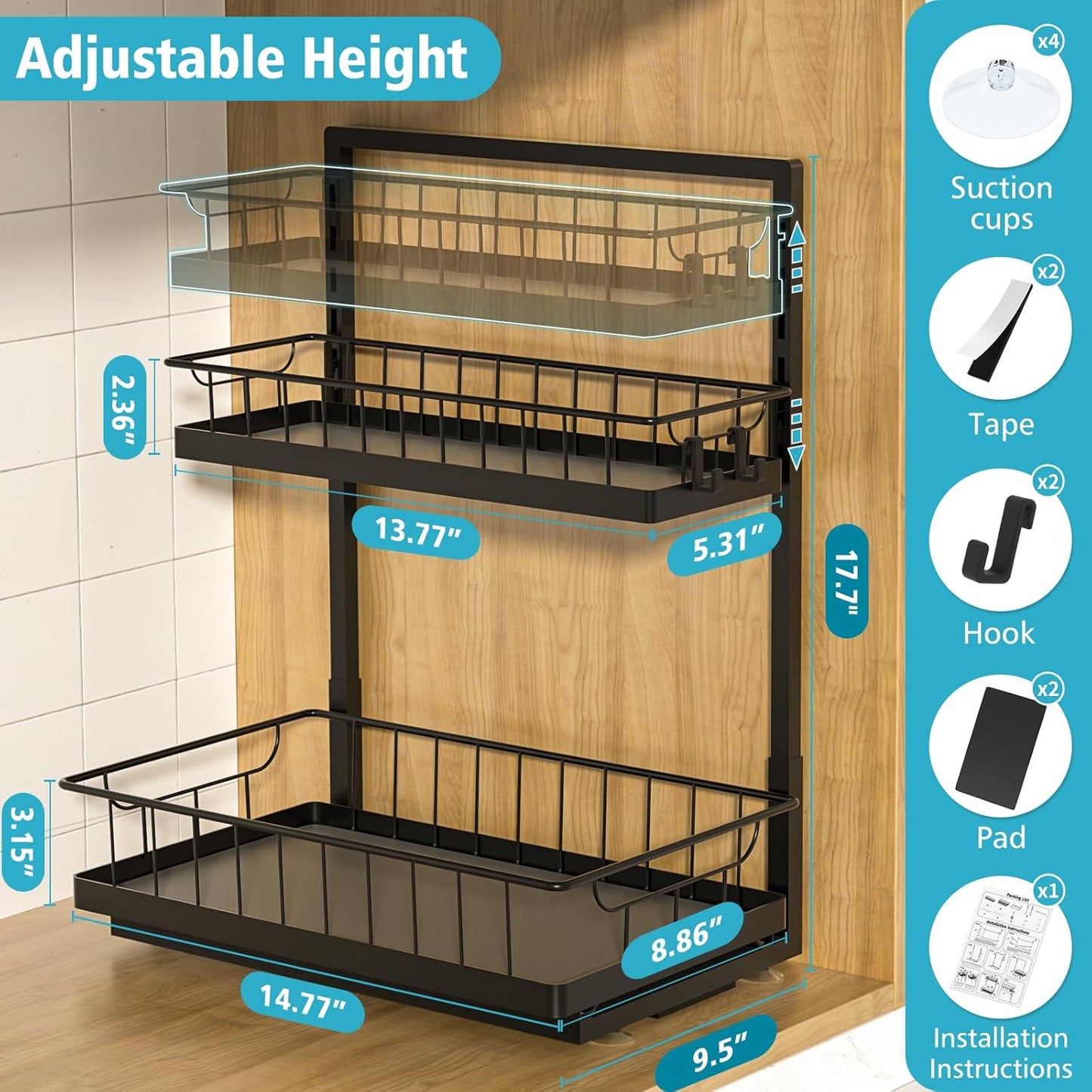 2 Pack Under Sink Organizer 2 Tier Slide Out Cabinet Organizer Under Sink Organizers and Storage for Kitchen Bathroom Pantry