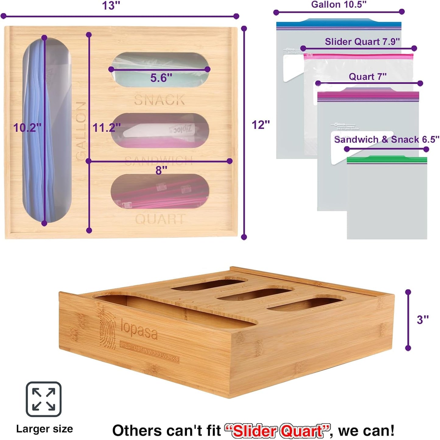 Baggie Organizer for Drawer Compatible with Ziplock Food Storage Bag