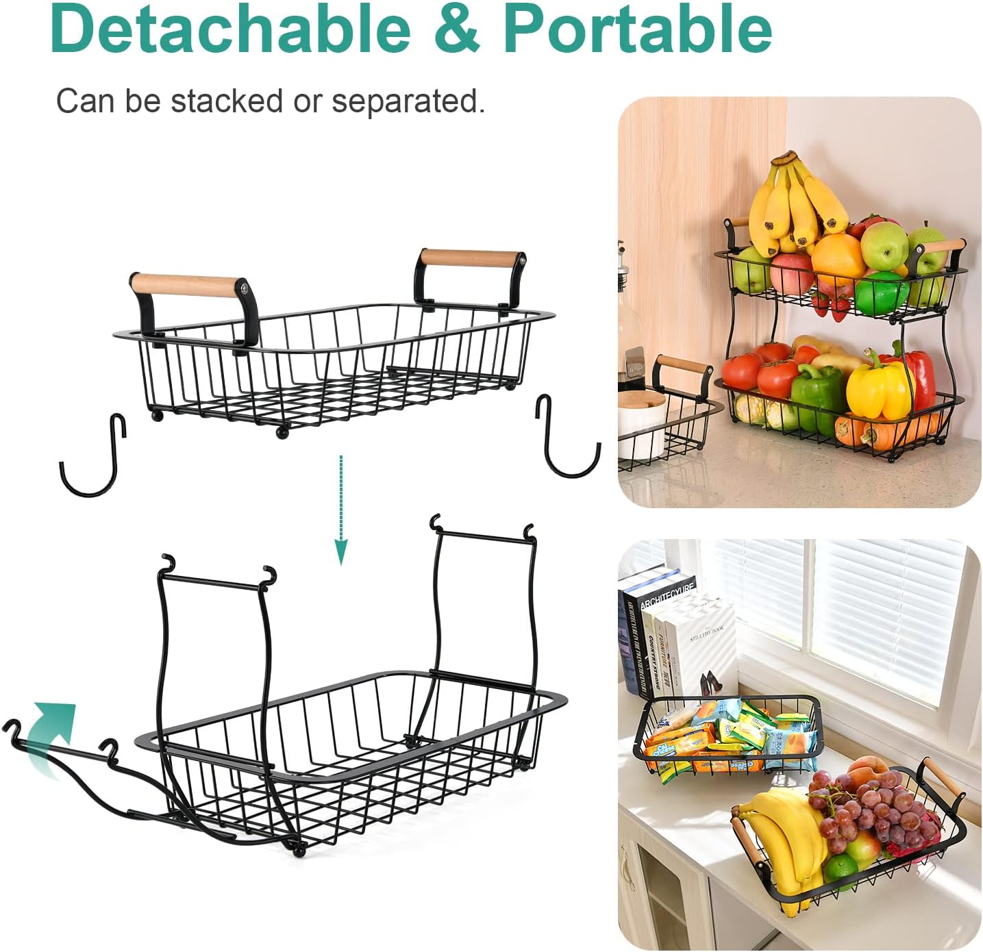 2 Tier Fruit Basket with 2 Banana Hangers