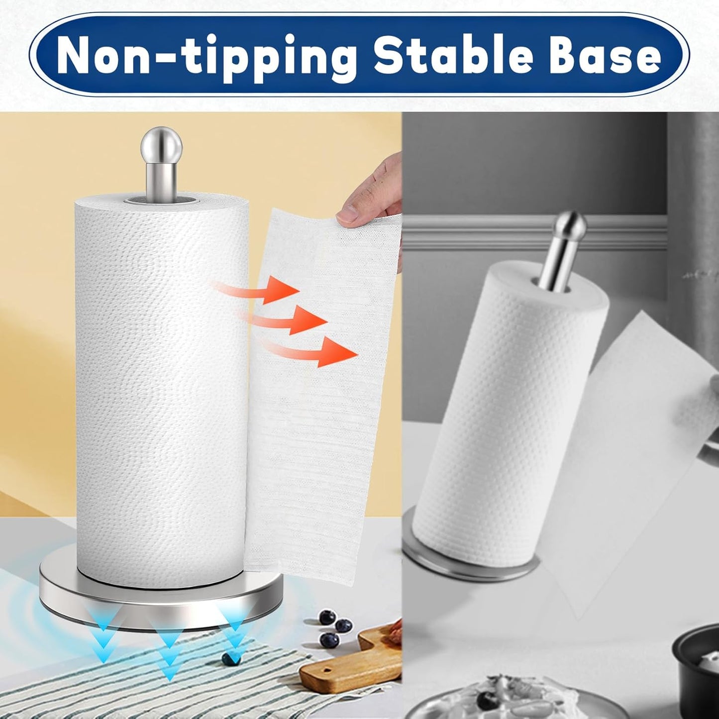 Paper Towel Holder Freestanding, Weighted Base with Suction Cups