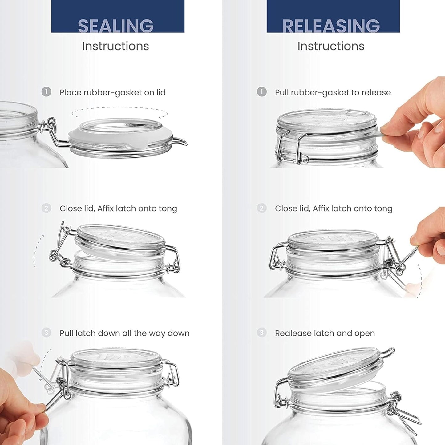 Clear Glass Storage Jars: Airtight Hinged Lid With Leak Proof Gasket
