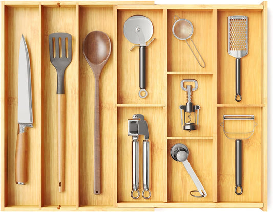 Bamboo Utensil Drawer Organizer with Labels